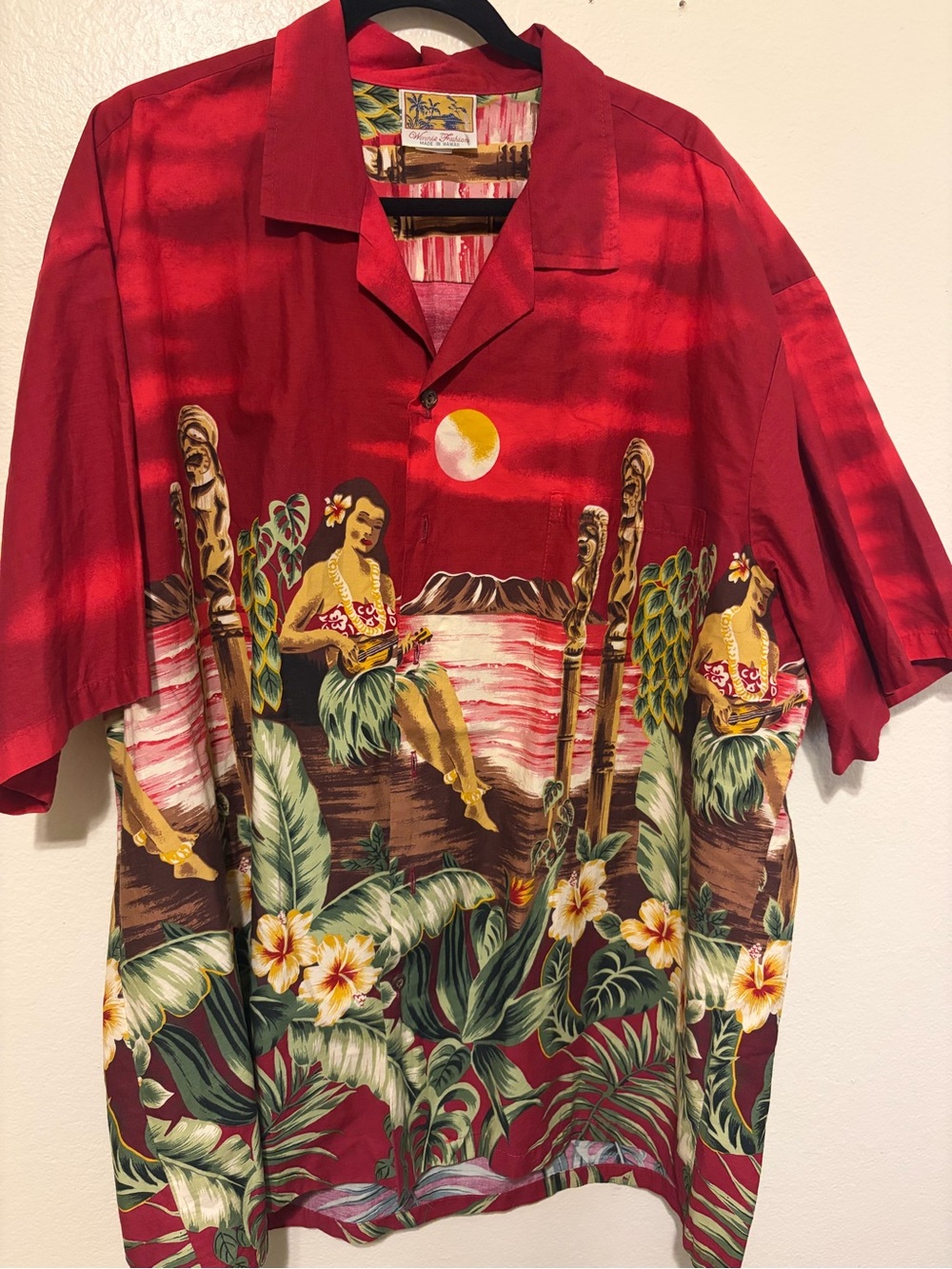 Red Tropical Print Hawaiian Shirt Size 3XL